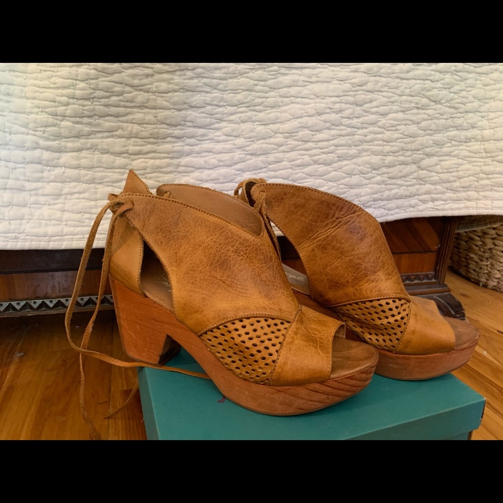 Free people block party clog with wrap around tie